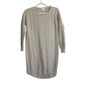 J Jill CableKnit‎ Long Sleeve Sweater Dress Women S Beige Preppy Minimalist